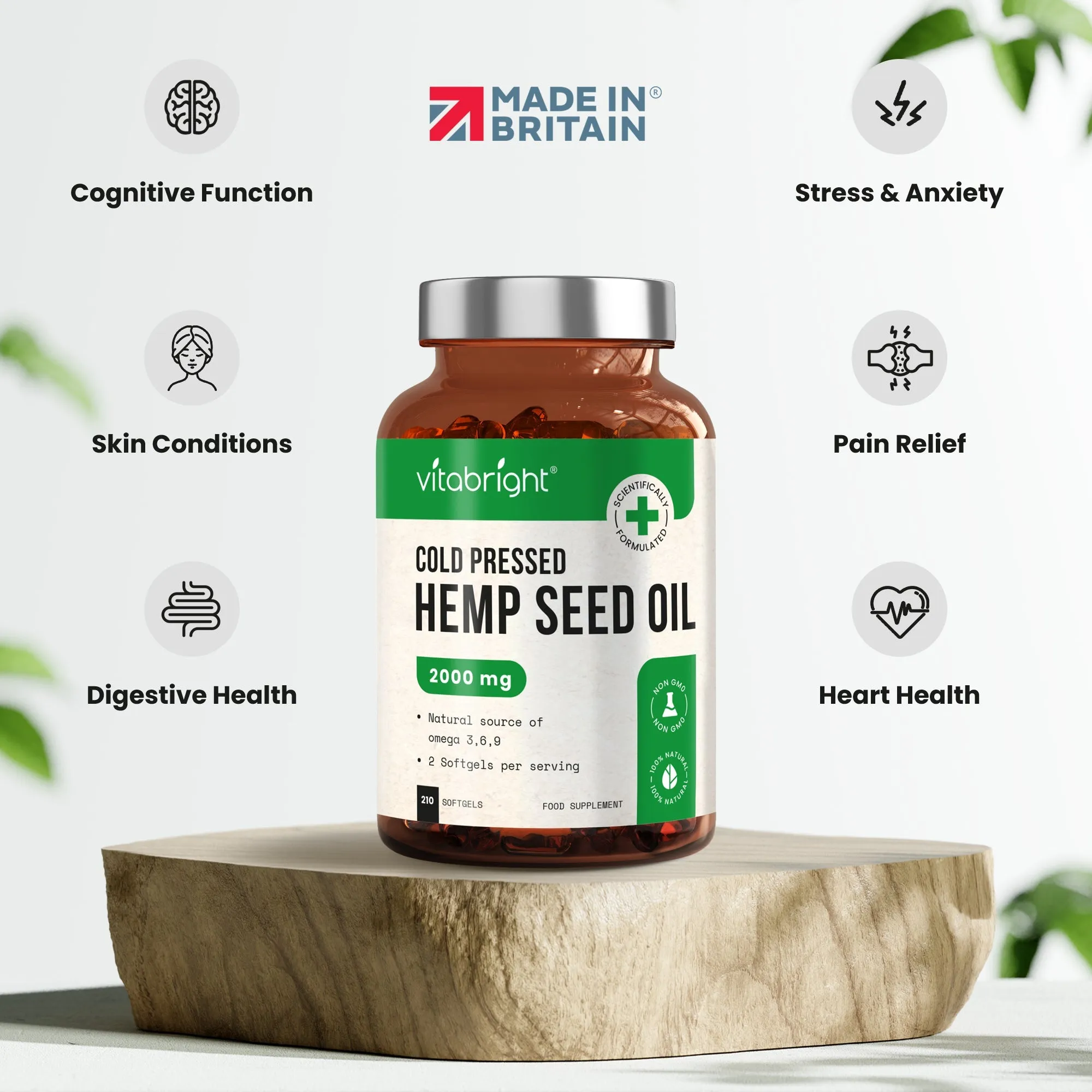 Hemp Seed Oil Capsules - Natural Source of Omega 3, 6 & 9 - 2000mg, 210 Softgels