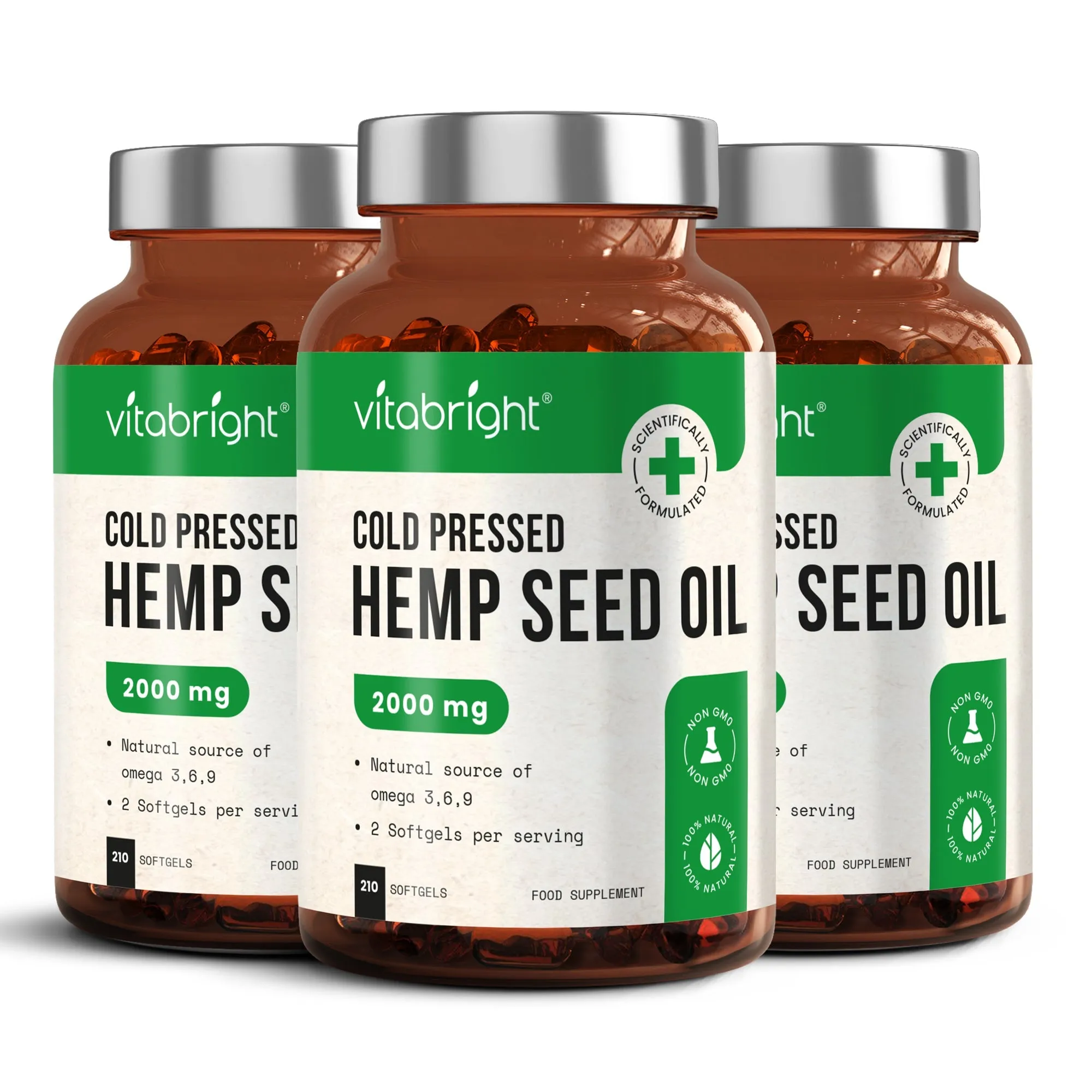 Hemp Seed Oil Capsules - Natural Source of Omega 3, 6 & 9 - 2000mg, 210 Softgels