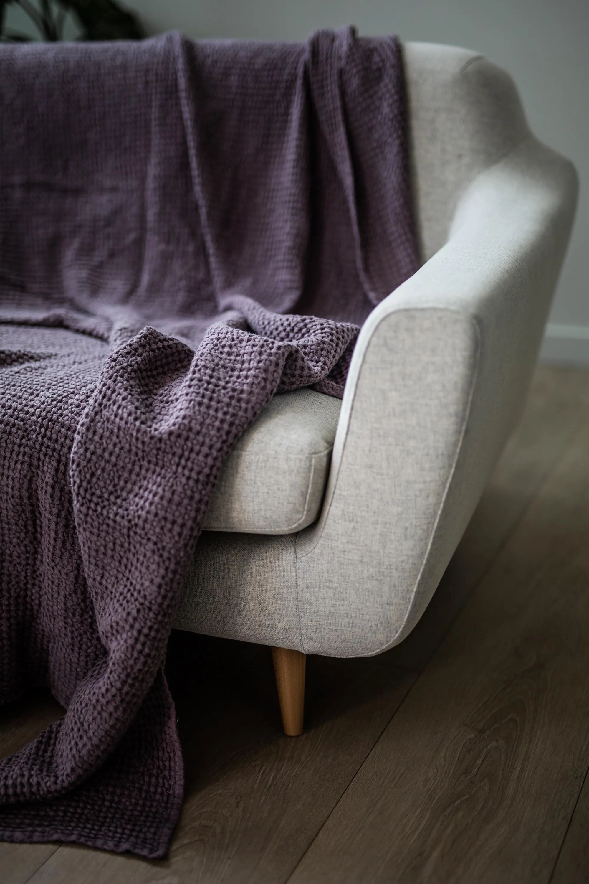 Linen waffle bed throw in Dusty Lavender by AmourLinen
