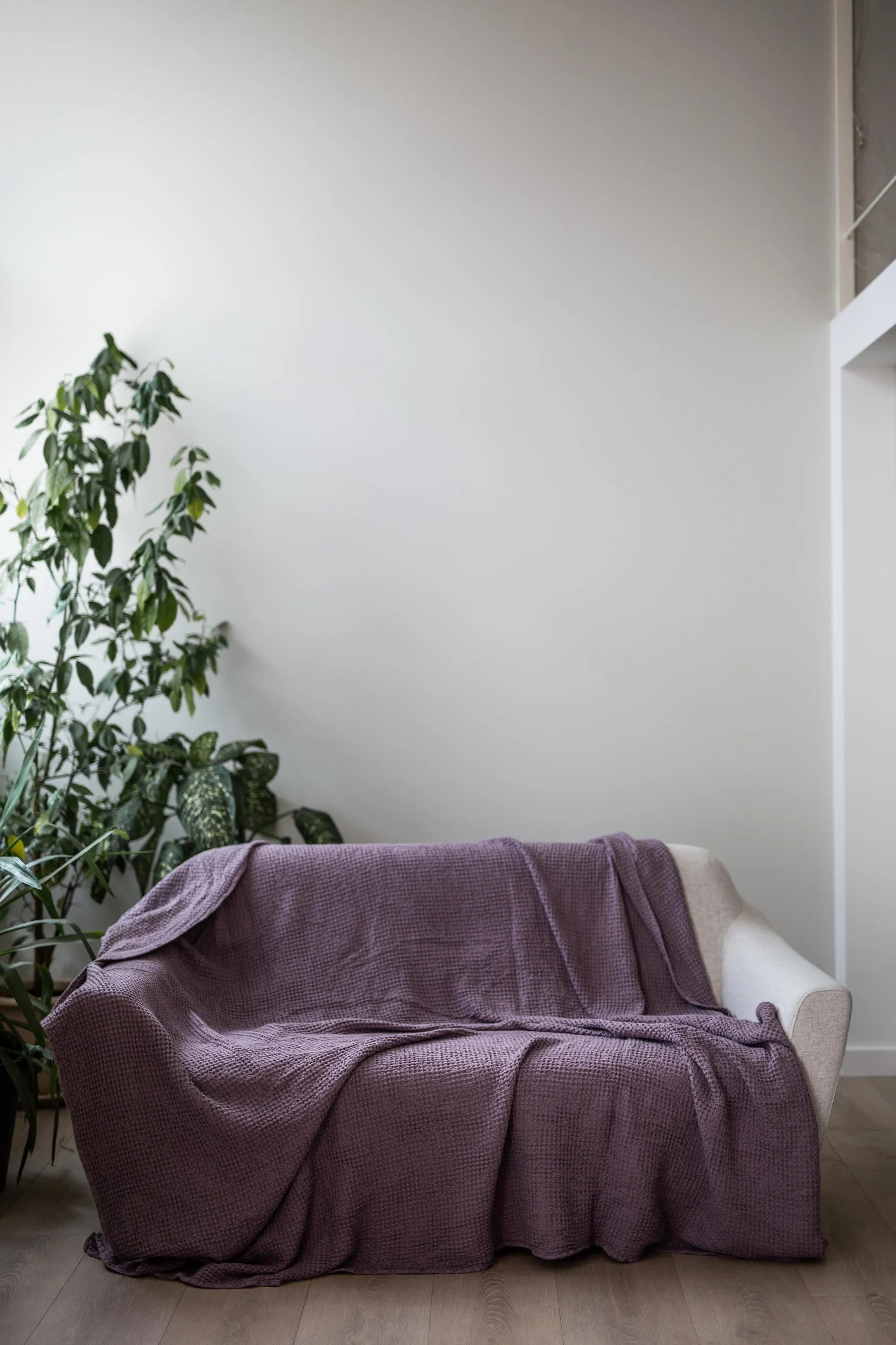 Linen waffle bed throw in Dusty Lavender by AmourLinen