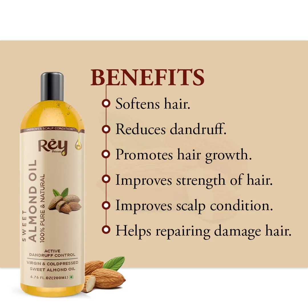 Rey Naturals Cold Pressed Coconut Oil & Sweet Almond Oil - for hair & skin - 200ml   200ml